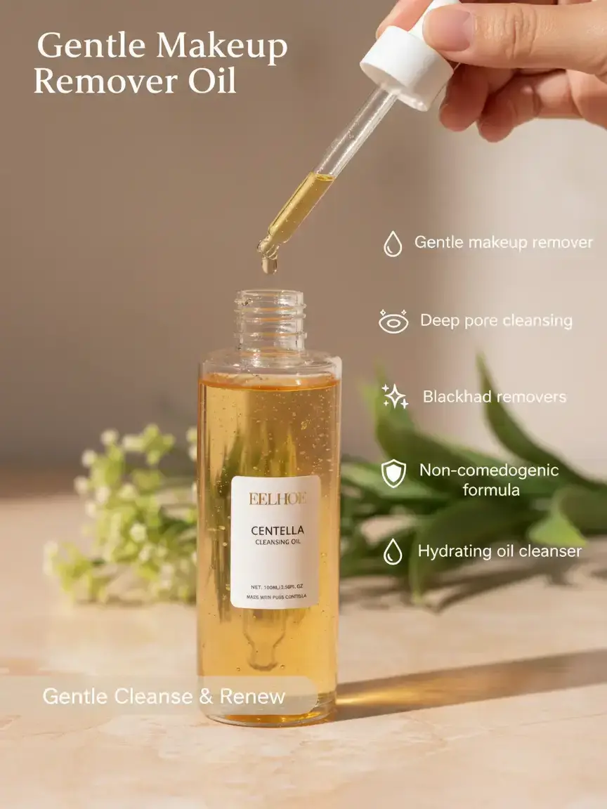 Centella Cleansing Oil Gentle Makeup Remover Oil Deep Pore Cleansing Blackhead Remover Non-Comedogenic Hydrating Oil Cleanser