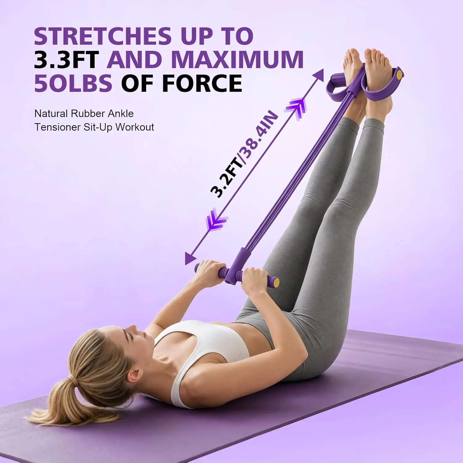 Pedal Resistance Bands with 4 Natural Rubber Tubes - Portable Low Impact Workout Equipment for Full-Body Work, Core Training & Home Fitness