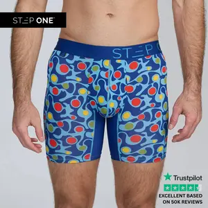 Step One Men's Boxer Brief - Atomic Buns, Anti-Chafe, Breathable Bamboo Fabric, UltraGlyde Panels, Hidden Elastic Pouch, Premium Underwear, Athletic Daily wear
