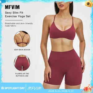 MFVIM women’s solid-color athletic set featuring a thin-strap bra and high-waisted slim shorts; suitable for indoor and outdoor workouts, ideal for yoga and gym use., Women's Workout Sets