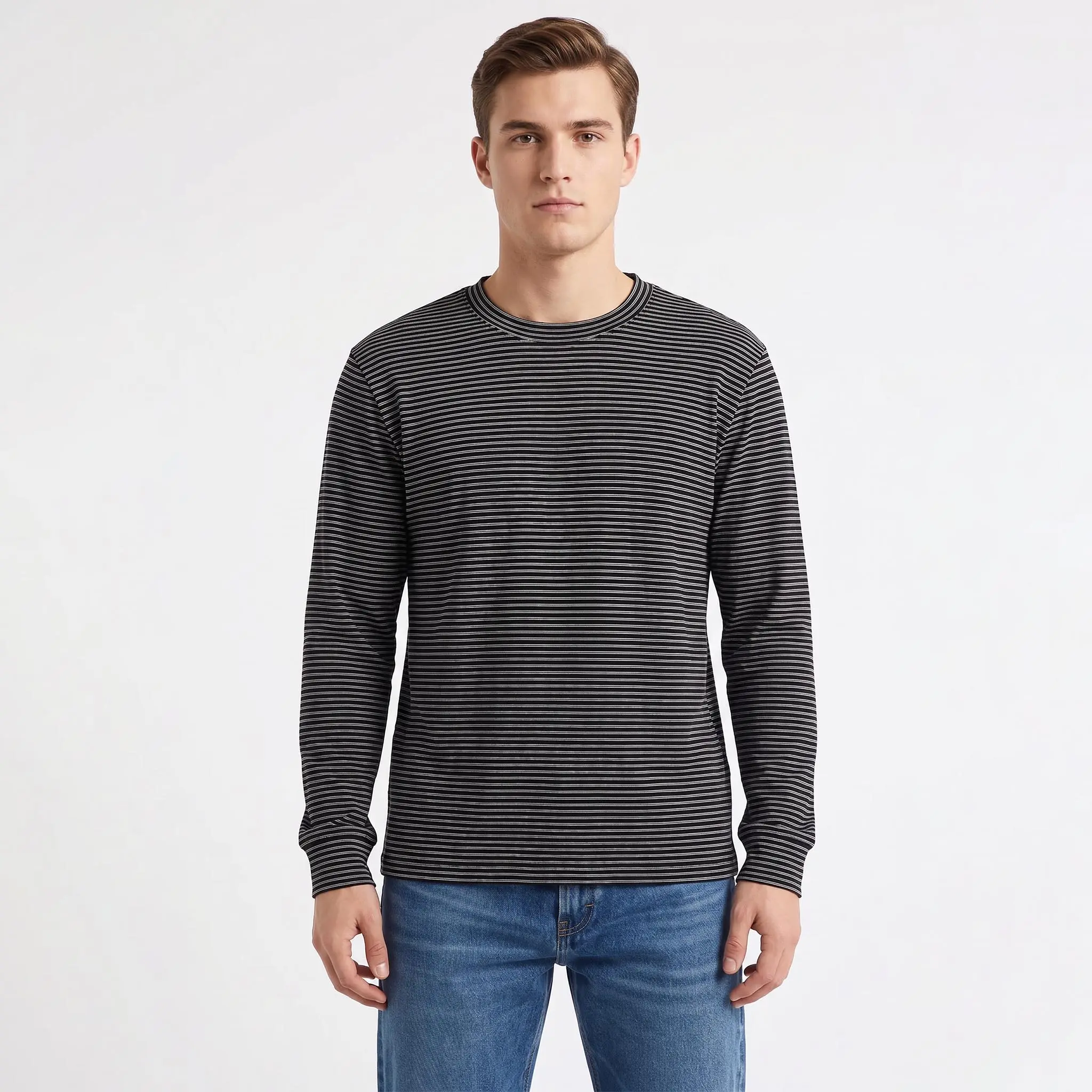 Men's Slim-Fit Long-Sleeve Crewneck Thermal Fleece Sweatshirt - New Spring/Autumn Versatile Pullover for Outdoor Sports, Everyday Wear, Commuting