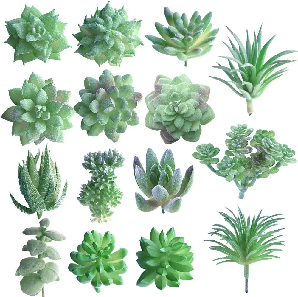 15 Pcs Artificial Succulent Plants Green Unpotted Faux Flower Succulents Mini Echeveria Picks Bulk Stems for Home Indoor Fairy Garden Decorations