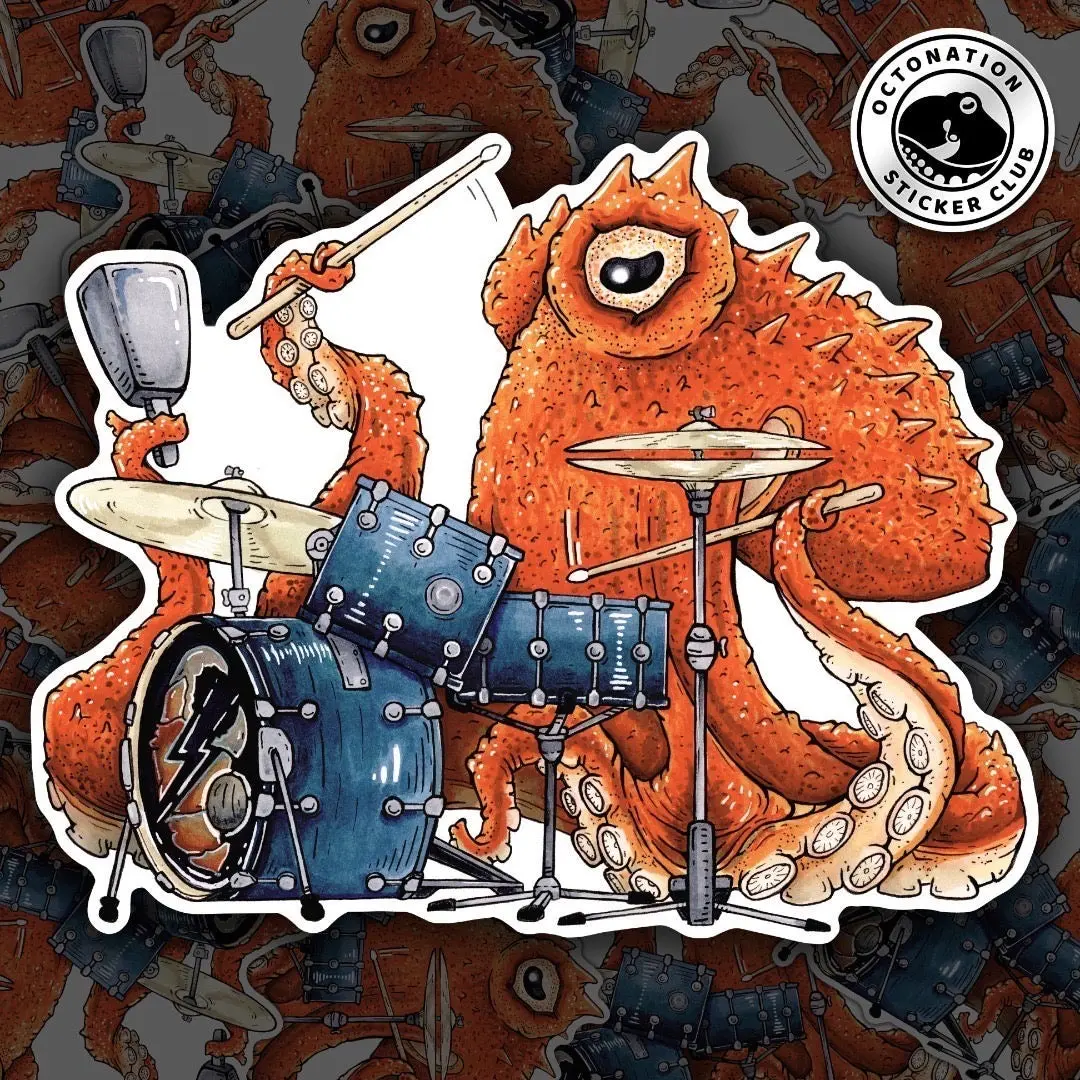 Drummer for the ClawBreakers, Giant Pacific Octopus | OctoNation Sticker Club