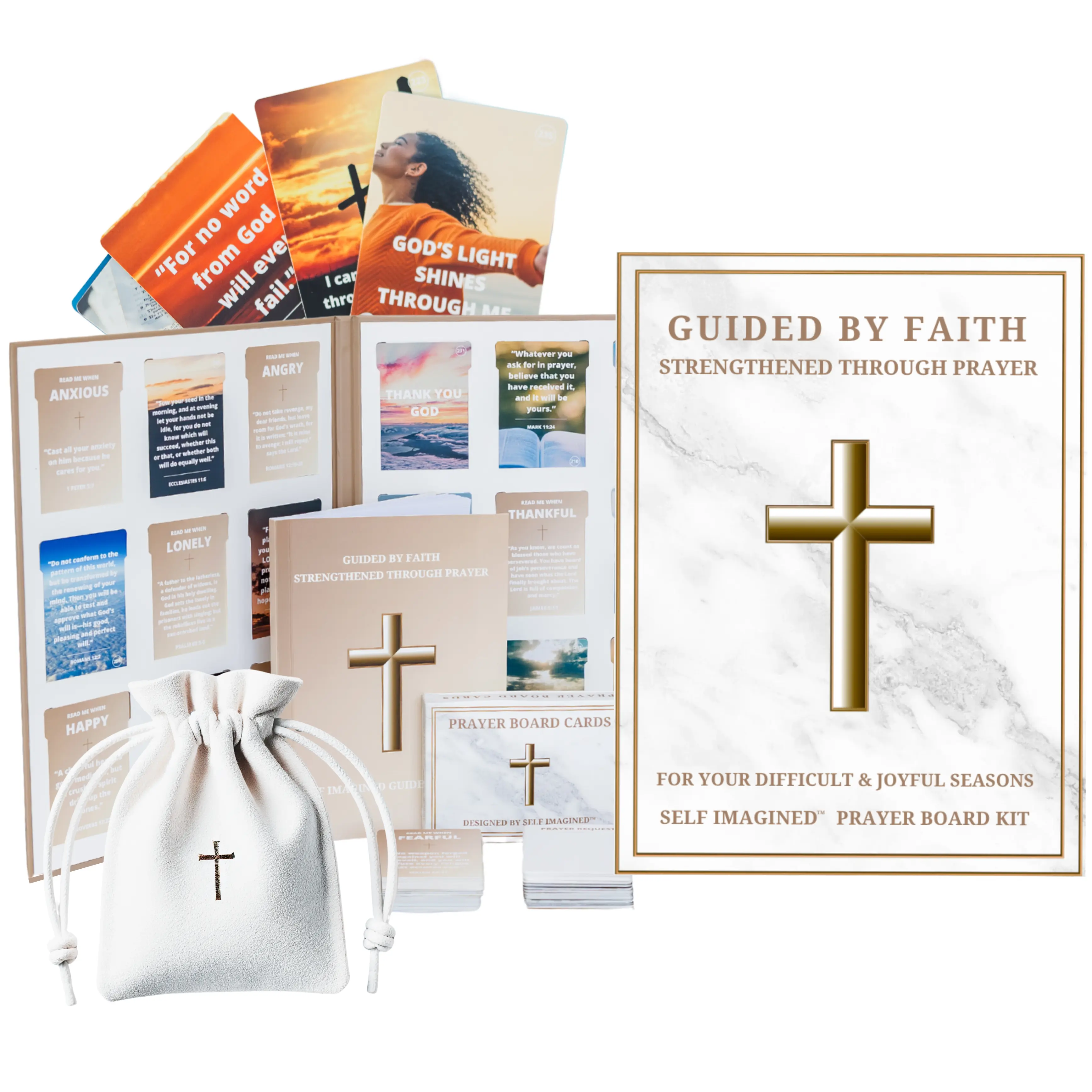 Self Imagined Bible Study & Prayer Board Kit - Customizable Prayer Journal, Scripture Cards, Gratitude Journal, Faith Bracelet, Ideal for Christians