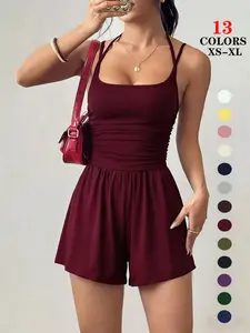 Women's 2026 Versatile Casual Backless Jumpsuit, Spaghetti Strap Smocked Bodice Flattering Slim Fit Elegant One-Piece Romper for Club Evening Date Vacation Daily Wear