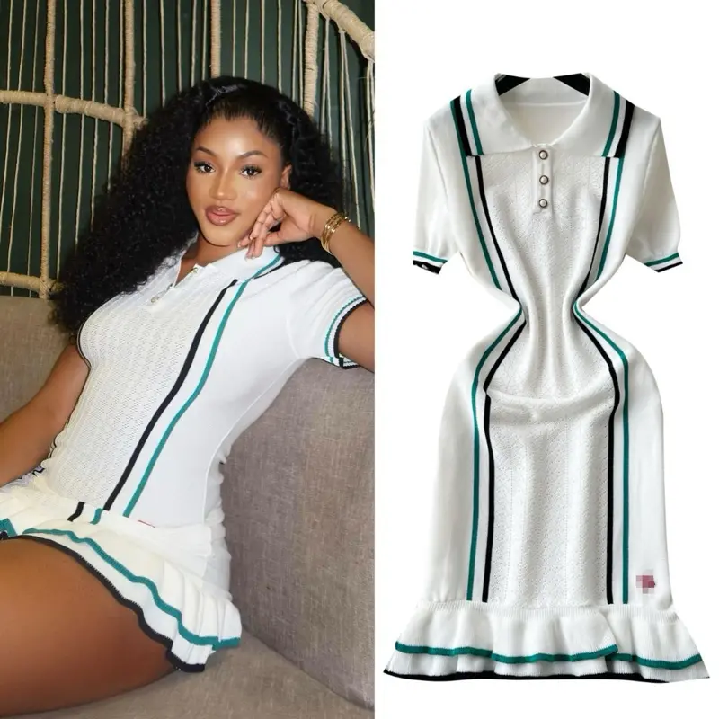 Elegant style solid Short sleeve knit pullover polyester one-piece Dress