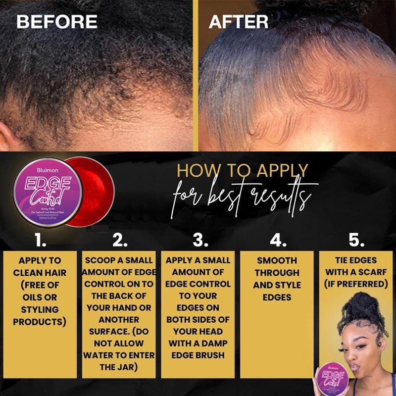 Bluimon Edge Control Gel with Castor Oil Non-Greasy Non-Flaking No White Cast Long Lasting Supports Hair Growth Natural Formula for All Hair Types 5.07 Fl Oz