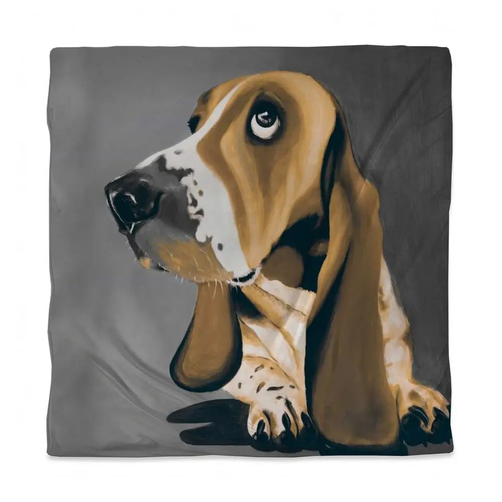 Begin Home Decor 3817-SWCQ-AN359-1 Gold Basset Hound Animal Print Duvet Cover - Microfiber Face Decorative Comforter Queen Size, Bedroom Use Pet Decor