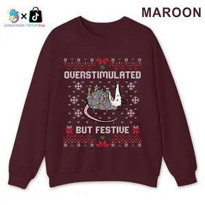 Funny Opossum Christmas Sweater – Overstimulated But Festive Ugly Holiday Sweatshirt, Cute Animal Xmas Party Outfit