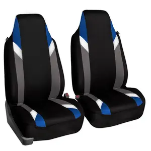 Modern Car Seat Covers - Front Set, Blue Polyester, Adjustable Straps, Airbag-Safe, Heated Seats Compatible, Slip-On Design