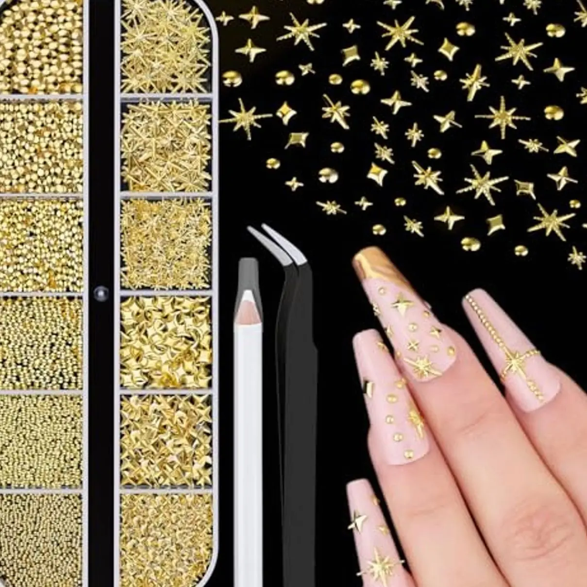 Gold Stars & Beads with Tweezers and Pickup Pencil