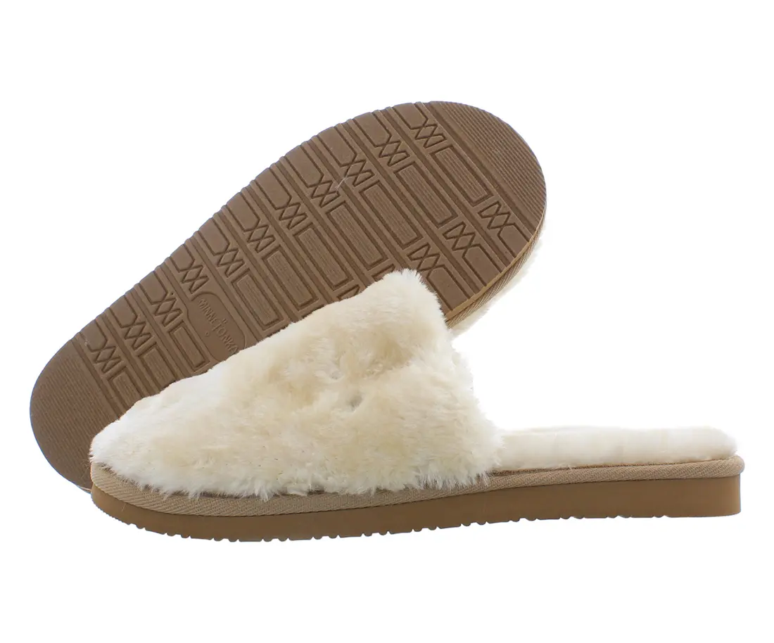 Minnetonka Lora Slippers for Women, Suede Moccasin with Faux Fur Lining, Comfortable Indoor Outdoor Footwear