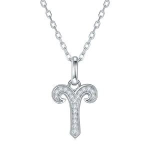 [TW] “Aries” 925 Sterling Sliver Synthetic Moissanite 16 inches with a 2 inches extension adjustable chain  Necklace Perfect Gift For Engagement Wedding Party Gift Birthday Gift For Women（OXZA）