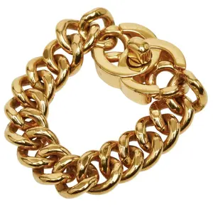 Pre-owned CHANEL 1 Small Leather Goods Coco Mark Turn Lock Vintage Bracelet Gold Plated GZ