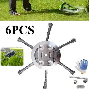 6PCS 6inch Garden Lawn Mower Blade Wire Weeding Head, Mowing Blade Weeding Garden Maintenance, Weeding Wire Brush Head with Knotted Wire Used for Cutting Machine Brush Cutter Accessories Replacement Tool Can Be Used with Gloves