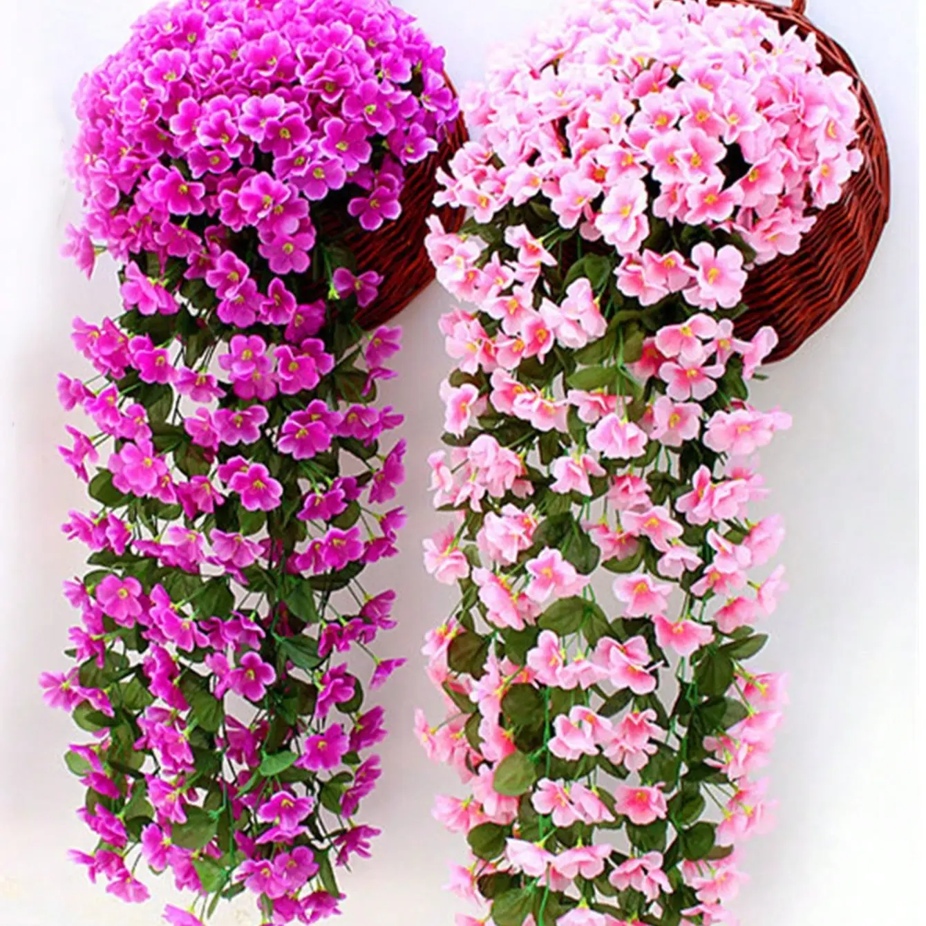 Faux Big Artificial Hydrangea Violet Hanging Vines, Durable Plastic Silk Flower Garlands, Balcony Railing Wedding Decor, Home Indoor Outdoor Wall Hangings, Plastic Faux Flowers, Faux Plants, Decorative Artificial Flowers