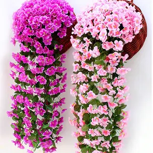 Faux Big Hydrangea Violet Hanging Vines, Durable Plastic Silk Flower Garlands, Balcony Railing Wedding Decor, Home Indoor Outdoor Wall Hangings, Plastic Faux Flowers