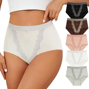 MORELECT 5 Pcs High Waisted Underwear for Women,Seamless Panty, Soft Lace Briefs,Comfy Everyday Underwear,All Season Stretch, Buttery Soft Feel,mothersdaygift.