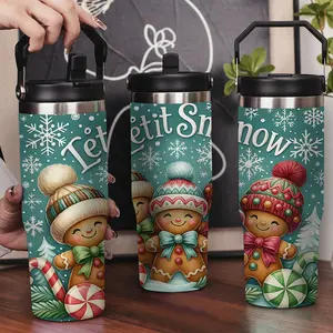 30oz Stainless Steel Insulated Tumbler with Leak-Proof Lid & Portable Handle - Let It Snow & Gingerbread Man pattern,Long-Lasting Hot/Cold Insulation,Perfect for Car,Office,Travel and Christmas Gifts