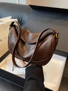 Women's Solid Color Shoulder Bag, Adjustable Shoulder Bag, Fashionable PU Leather Crossbody Bag for Daily Used, Casual Trendy Versatile High-quality Daily Commuting Bag