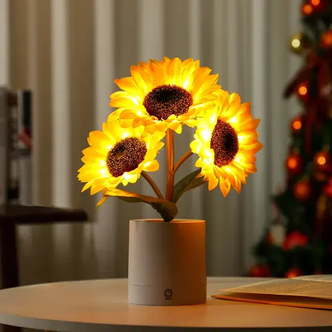 Silk Sunflower Decorative LED Table Lamp with Flower Light Bulb - Sunlight-Warm Glow Lighting, LED Lights Bedroom, Gift-Ready Sunflower Decor for Home Office, Festive Supplies GF Gift
