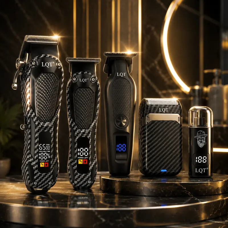 LQT Men's Carbon Fiber 5-in-1 Cordless Beard Trimmer Grooming Kit - Premium Stainless Steel Hair Clipper, Rechargeable Adjustable, ABS Body, Daily Smooth Grooming Clean-Up, Ideal Mens Adult Gift