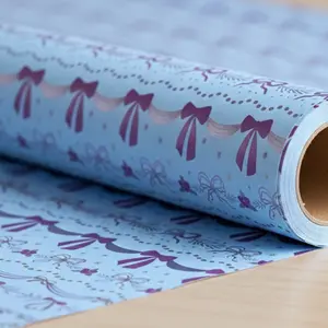 Pink Bow and Star Vine Wrapping Paper Roll, Packaging Paper, Creative Gift Packaging, 43 cm x 300 cm, Romantic Gift Wrap, Graduation Gift Wrapping for Valentine‘s Day,Mother's Day,Wedding, Birthday, Party Favors, Home Decor