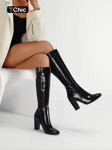 Women's Vintage Fashion Chunky Heel High Boots, Elegant Boots, Slimming Leg Design, Perfect for Work & Dates, Coats/dresses/skirts, Fall/winter Essential