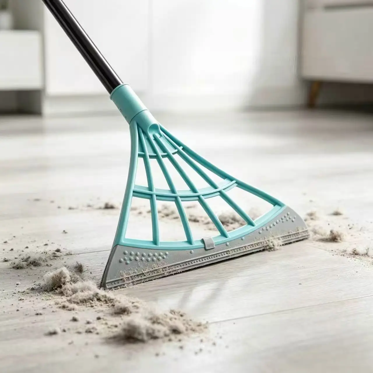 Household Long-Pole Multi-Functional Cleaning Broom with Durable Silicone Scraper, Hands-Free Floor Sweeping Tool for Home Use