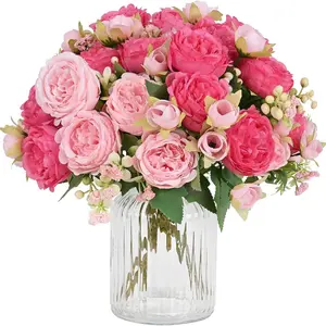 5 Piece Set Silk Peony Artificial Flowers, Mixed Fake Peonies, Wedding Party Home Decor, Table Centerpiece Arrangement
