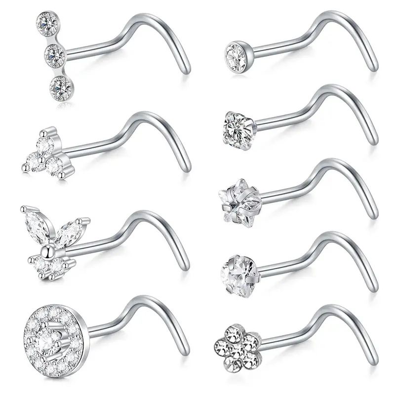 Summer Unisex Rhinestone & Flower Decor Nose Ring, Casual Trendy Nose Ring for Women & Men, Fashionable Body Jewelry for Daily & Party Decoration, Streetwear Matching Jewelry, High Quality Jewelry, Nose Piercing Jewelry, Nose Rings Set, Body Jewellery