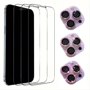 Tempered Glass Phone Film Set, 3 Counts Anti-scratch Lens Protector & 3 Counts HD Screen Protector, Phone Accessories for iPhone 15 14 13 12 11 Pro Max