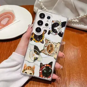 Floral Cat Collage Pattern Clear Wireless Charging Military-Grade Protection Shockproof Slim Magnetic Phone Case for Samsung Galaxy S26 S25 S24 Ultra S23 S22 S20 S21 Plus Edge FE A57 A55 A14 A15 A16 A35 A36 A54 A56 A17 A37 A26 A25 A06 A05 Note20 Note10