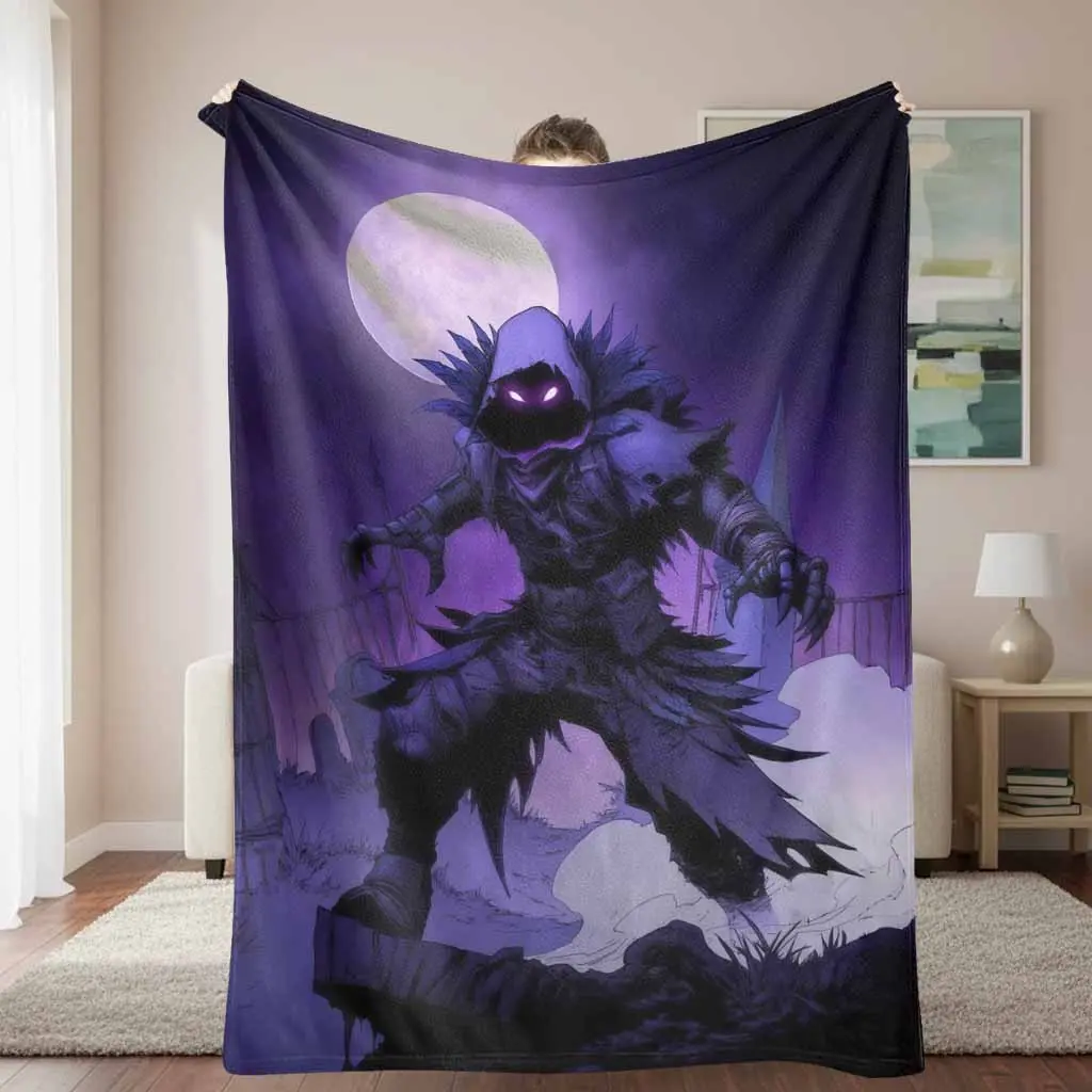 Raven Warrior Flannel Blanket - Breathable Lightweight Throw Blanket, Soft Comfy Gothic Cemetery Moonlit Print, Warm for Halloween Decoration, Fantasy Theme Room Spooky Gift, Breathable Lightweight Blanket