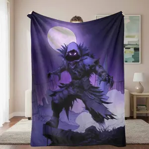 Raven Warrior Flannel Blanket - Breathable Lightweight Throw Blanket, Soft Comfy Gothic Cemetery Moonlit Print, Warm for Halloween Decoration, Fantasy Theme Room Spooky Gift, Breathable Lightweight Blanket