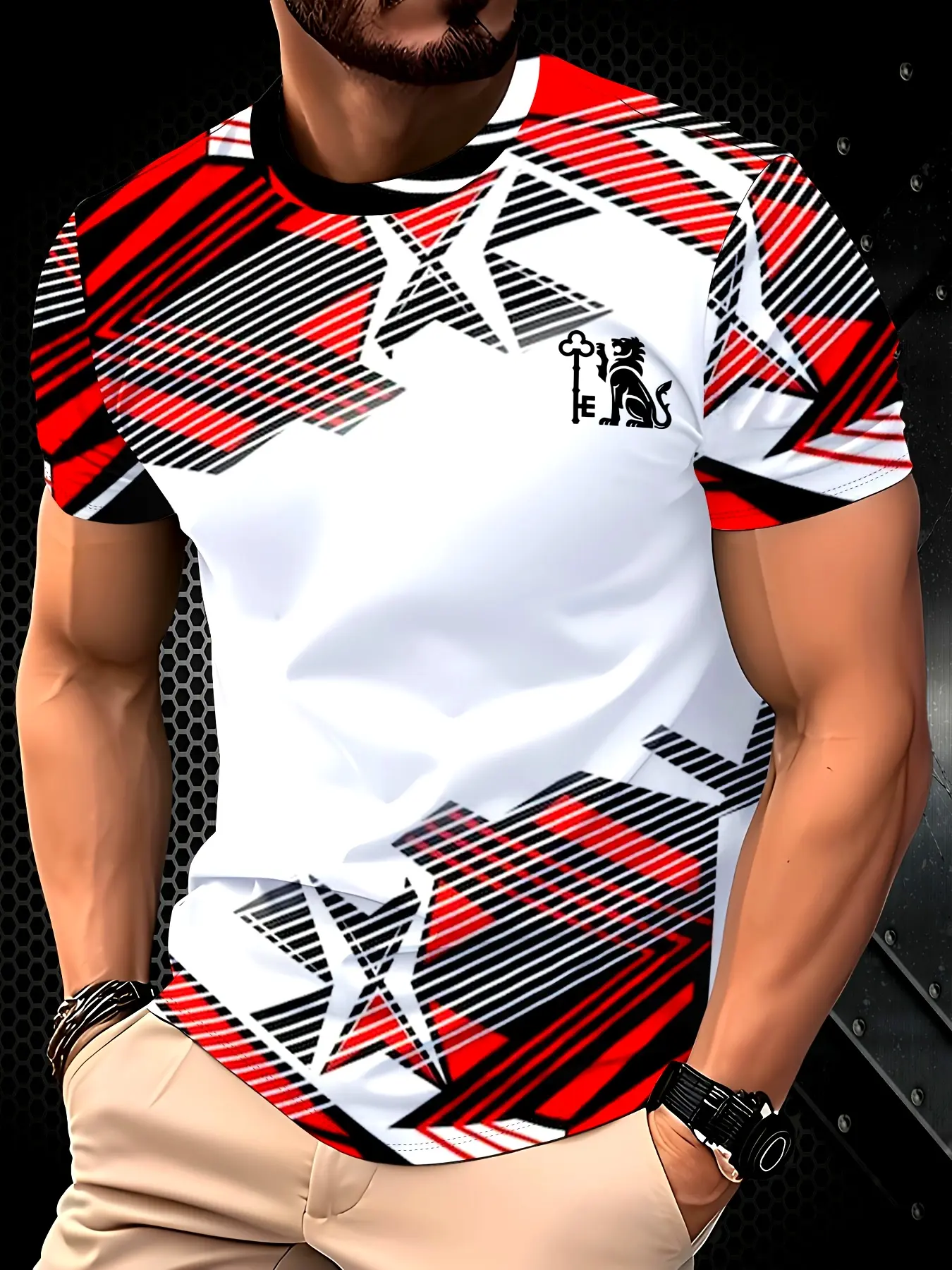 Men'S 3D Digital Print Short-Sleeve T-Shirt, Menswear, a Casual And Comfortable Round-Neck Top, Stylish And Versatile, Lightweight And Breathable, Regular Fit Suitable for Everyday Wear, Casual Summer Tee