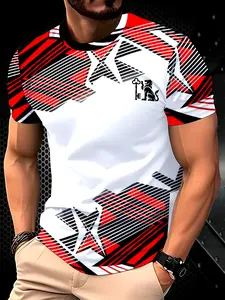 Men'S 3D Digital Print Short-Sleeve T-Shirt, a Casual And Comfortable Round-Neck Top, Stylish And Versatile, Lightweight And Breathable, Regular Fit Suitable for Everyday Wear