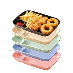 5pcs Divided Snack Plate Set, Thick Plastic Compartment Plates for Dumplings Sushi French Fries Dip Sauce, Microwave Dishwasher Safe