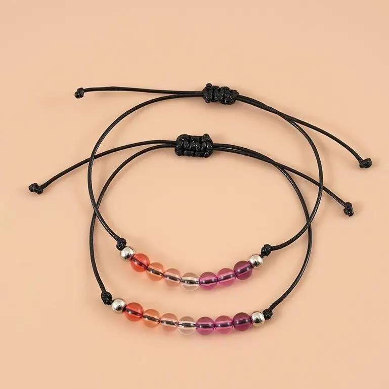 colorful beaded bisexual couple card bracelet acrylic ball weave adjustable women s bracelets