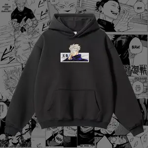 Anime Embroidered Hoodie – Infinity Sorcerer Inspired Japanese Streetwear Pullover, Stylish Long Sleeve Cotton Blend, Unisex