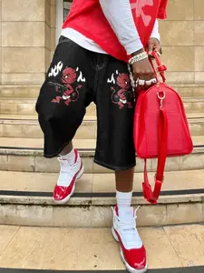 New Men's Streetwear Cartoon Print Loose Denim Shorts, Short Length, Casual Summer Fashion, Comfortable and Stylish, Perfect for Daily Wear