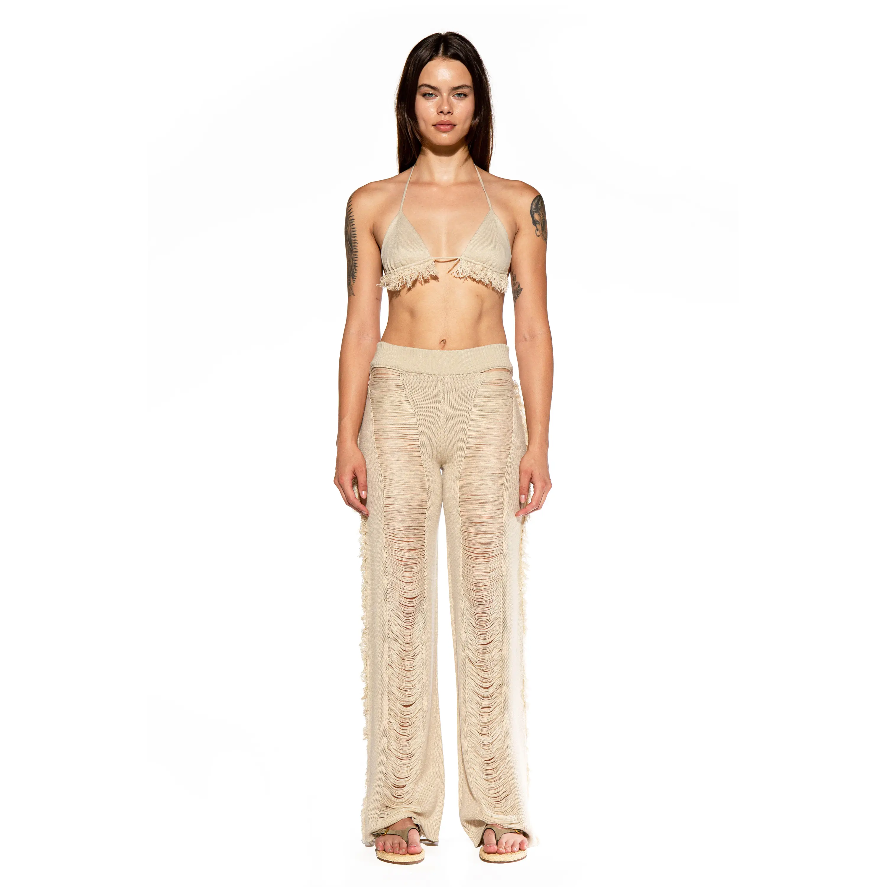 Fringe Flow Distressed Knit Halter Set