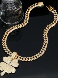 Creative and stylish four-leaf clover necklace pendant, full diamond alloy Cuban chain necklace, Stackable Clavicle Chain