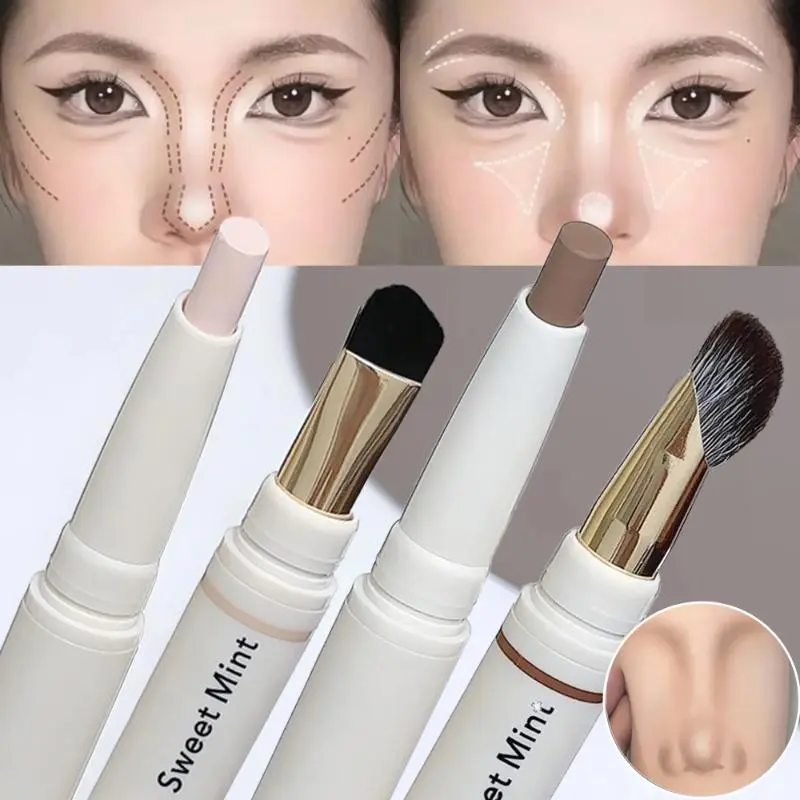 Dual-Ended Nose Shadow Contour Pen With Sumdge Brush Face Brightening Contouring Highlight Stick Cream-Textured Nose Shadow Pen