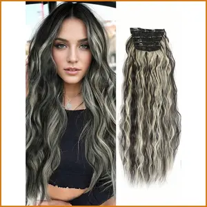 WigFinds Co. 4-Piece Water Wave Clip-in Hair Extensions  Large Waves, Cornrow Texture, European & American Style, Heat-Resistant Synthetic Fiber