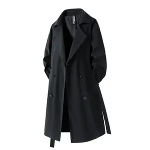 [Vintage-Inspired Trench Coat] Vintage-Inspired Men's Double-Breasted Trench Coat - Elegant, Long Sleeve, Mid-Length Windbreaker with Belt Detail - Versatile & Casual for Spring/Fall Outdoor and Daily Wear