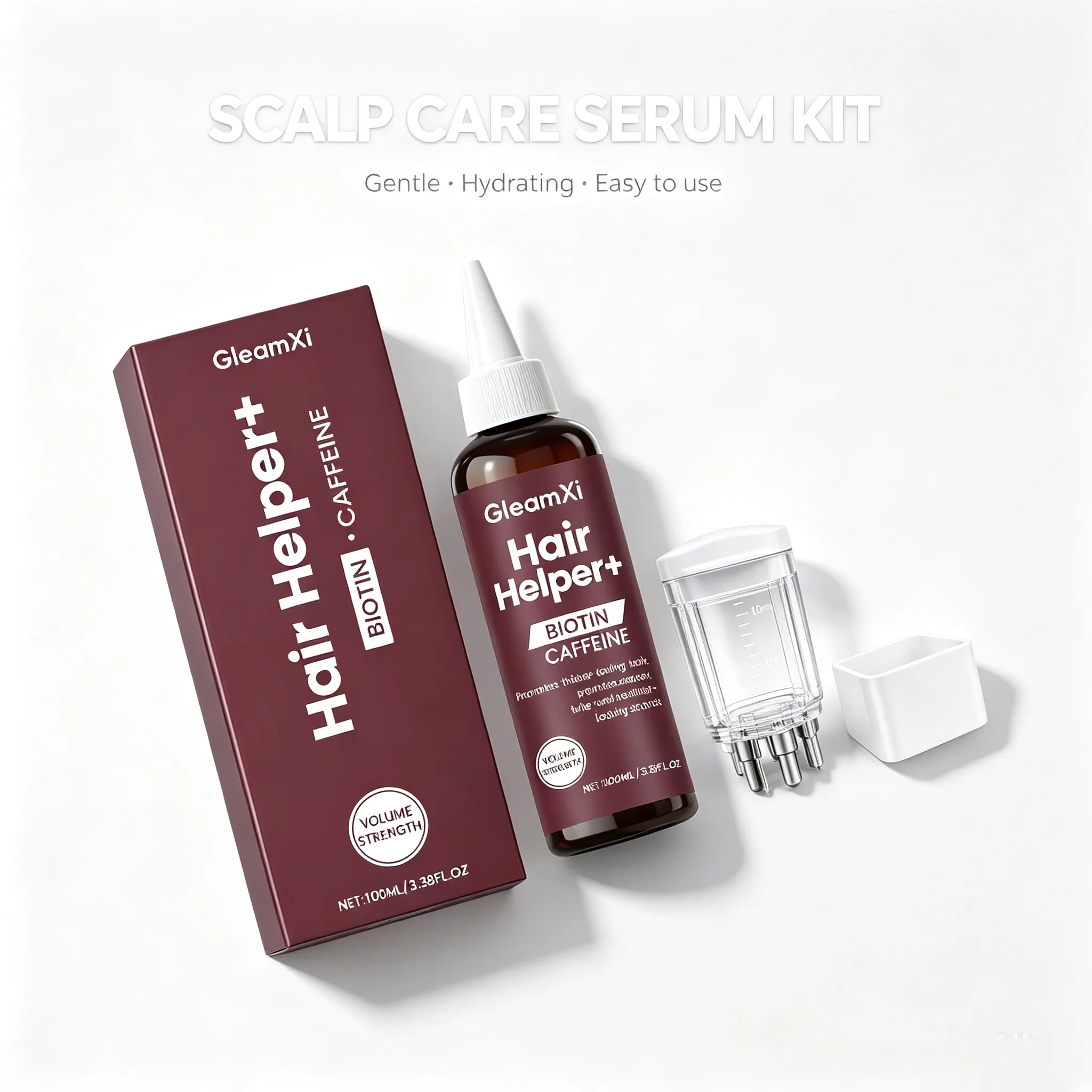 GleamXi Hair Helper+ Scalp Care Serum with Massage Applicator, Biotin & Caffeine, Hydrating Nourishing Scalp Treatment for Daily Hair Care, 100ML