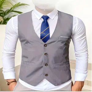 V Neck Smart Suit Vest - Men's Casual Retro Style Solid Color Single Breasted Waistcoat For Dinner Match Men Suitable for Formal Events & Parties Perfect Gift Business Professionals tuxedo baggy  prom custom  suit