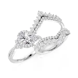 Jeulia Twisted Oval Halo Bridal Ring Set with V Shaped Enhancer