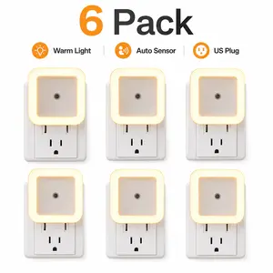 6-Pack Dusk-to-Dawn LED Night Lights, Plug-in Wall-Mounted Warm White Lighting for Bedroom, Bathroom Home Improvement
